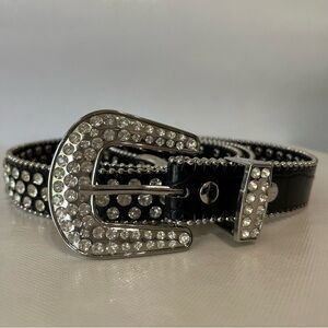 Western Black Leather Rhinestone Belt